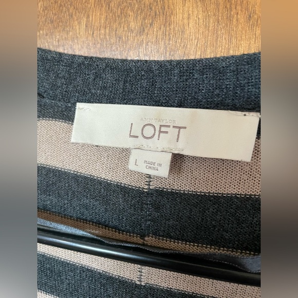 Ann Taylor Loft Open Striped Cardigan Ivory Grey Large - Picture 4 of 6